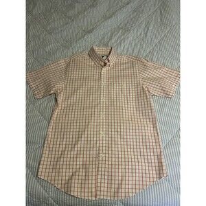 Orvis Button Down Shirt Short Sleeve Orange / White Men’s Medium Pure Cotton